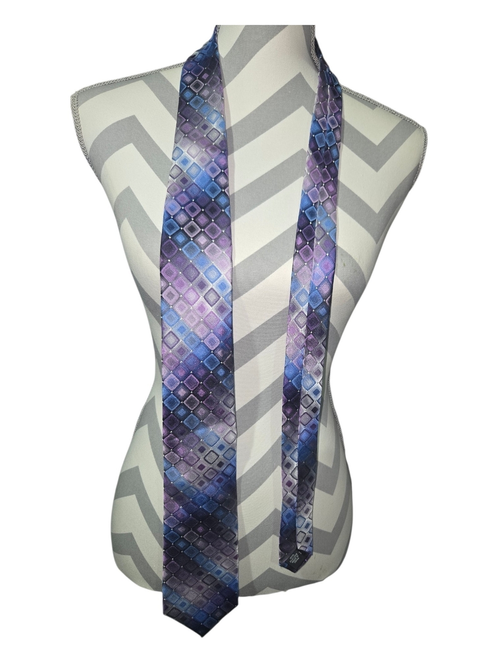 Van Heusen Purple and Blue Geometric Silk-Blend Tie